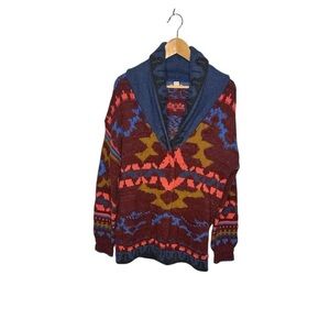 Sundance Thea’s Dream Wool Cotton Blend Aztec Snap Front Sweater size Medium